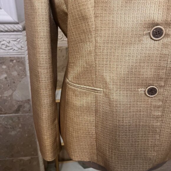 KASPER. Sz 16. Poly Rayon Lined Professional Blazer. Shiny Tan Textured. DD - Picture 3 of 8
